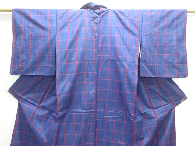  格子織り出し米沢紬着物・道行コートアンサンブル